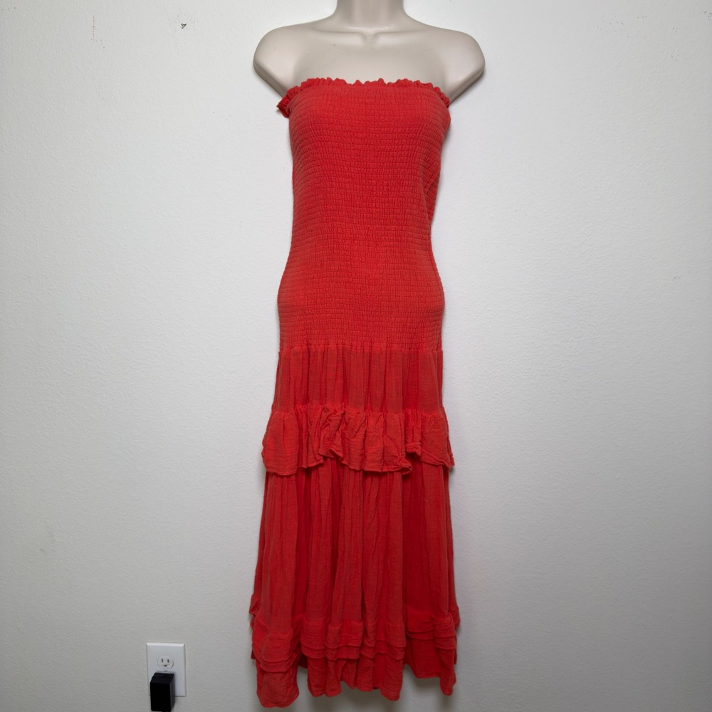 J Luxe Label Women 100% Cotton Dress S Orange Cottage Western Boho Whimsy Tiered